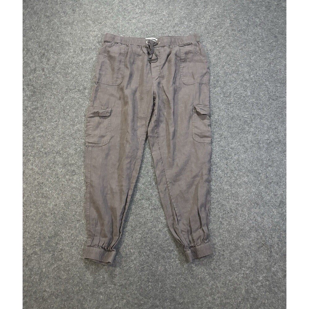 Nicole Miller Cargo Jogger Pants Women’s Size XL 100% Linen Charcoal Gray